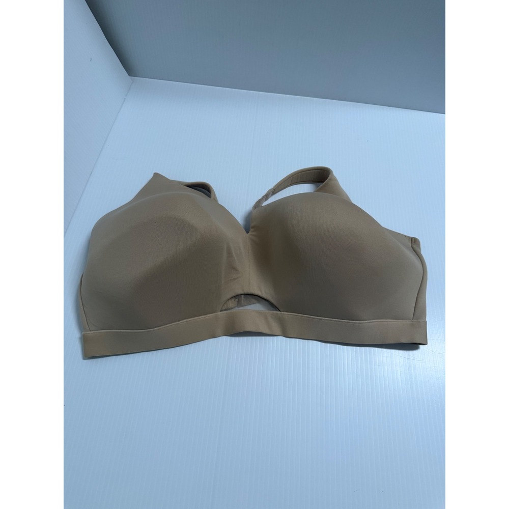 Cacique Wireless Smooth Microfiber Bra Tan Nude 42H Mesh Cutout Detail Everyday